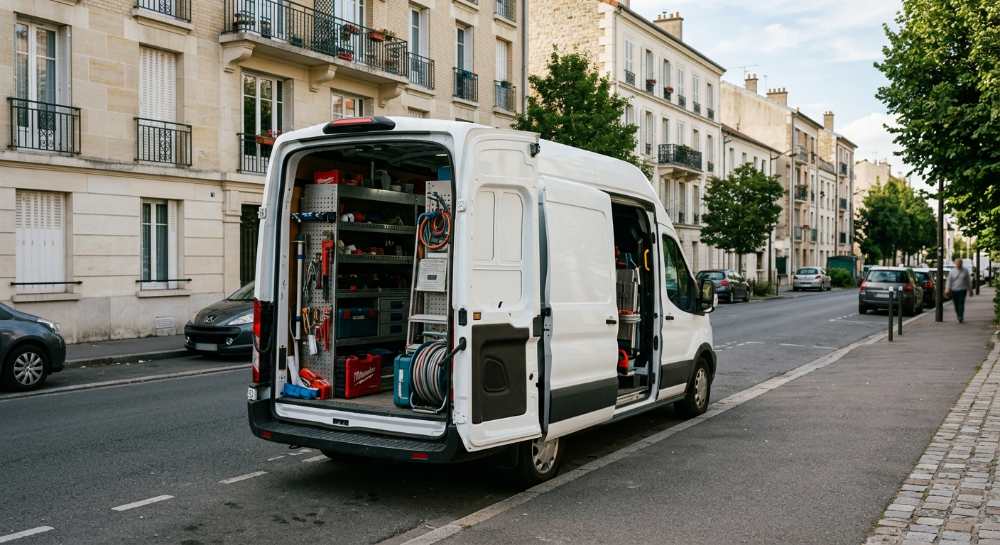 Camionnette plombier Allo Plombier Antony en intervention dans les Hauts-de-Seine